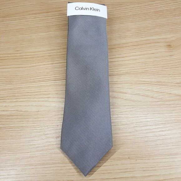 CALVIN KLEIN Mens Neck Tie Gray Micro Print Silk Blend Classic Pointed - Picture 2 of 5